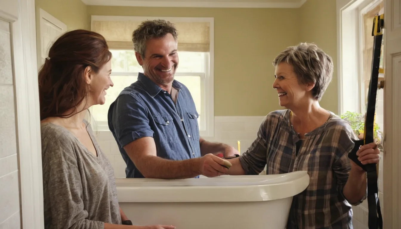 A provider measuring a bathroom for a safer shower in the New Haven area